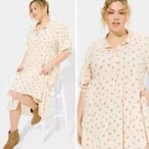 Torrid Plus Size 2X Maxi Washable Challis Hi-Low Tiered Shirtdress Ditsy floral